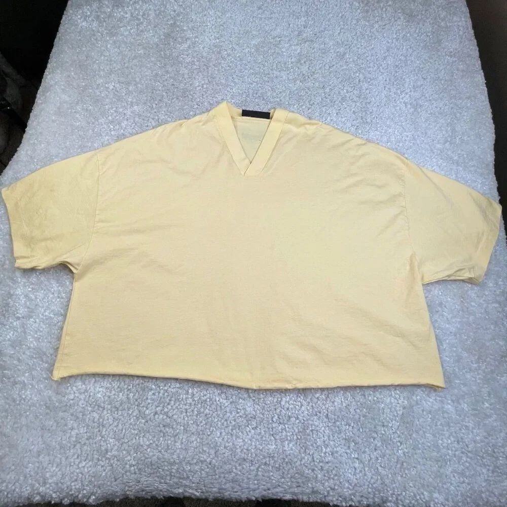 Fear Of God Essentials V-Neck Boxy Tee  Raw Hem Yellow Oversized